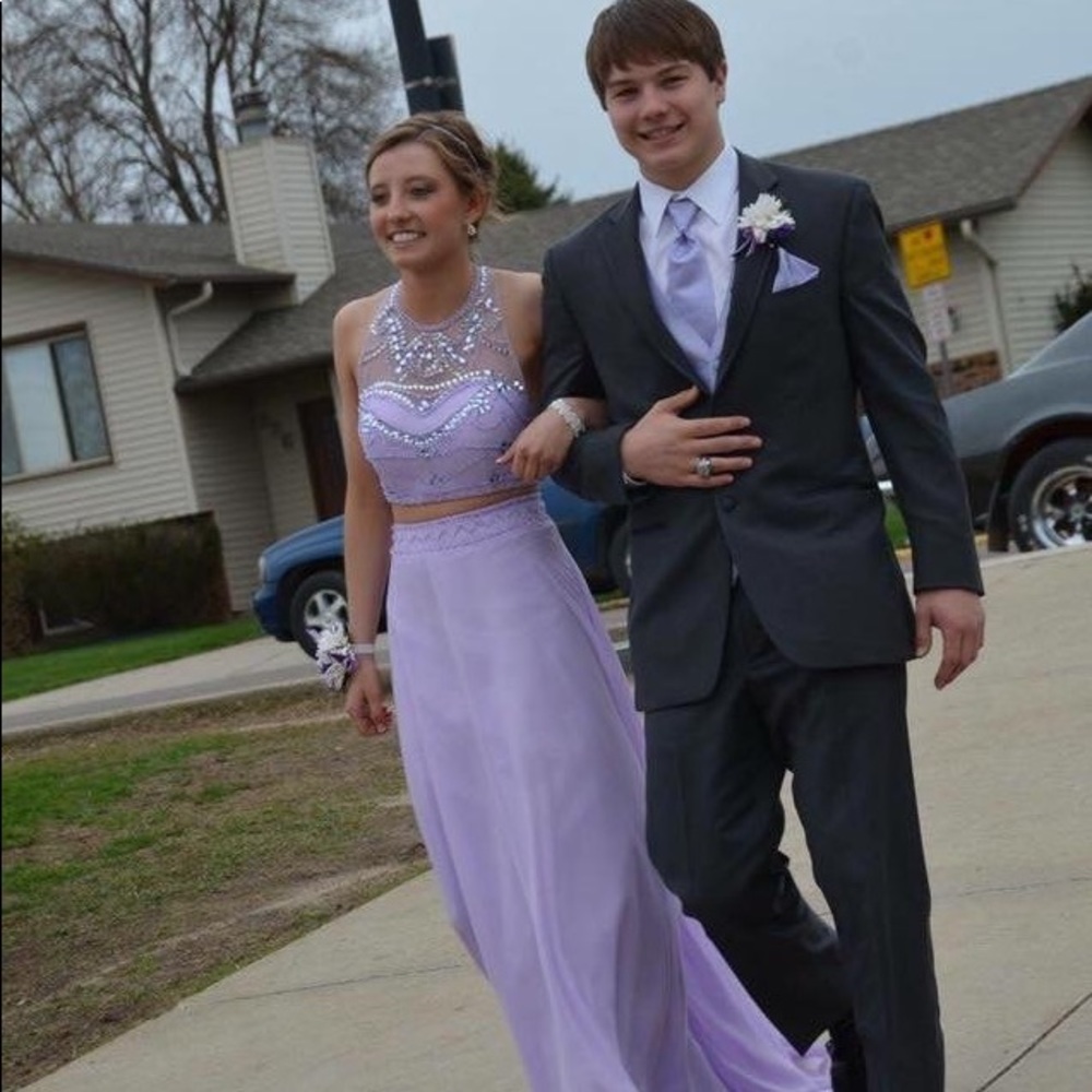 Two piece Purple Prom Dress